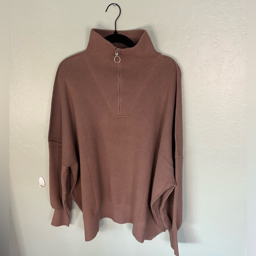 NWOT EFAN Women’s Quarter Half ZipUp Cropped Pullover Rib Knit Size XL tan/brown